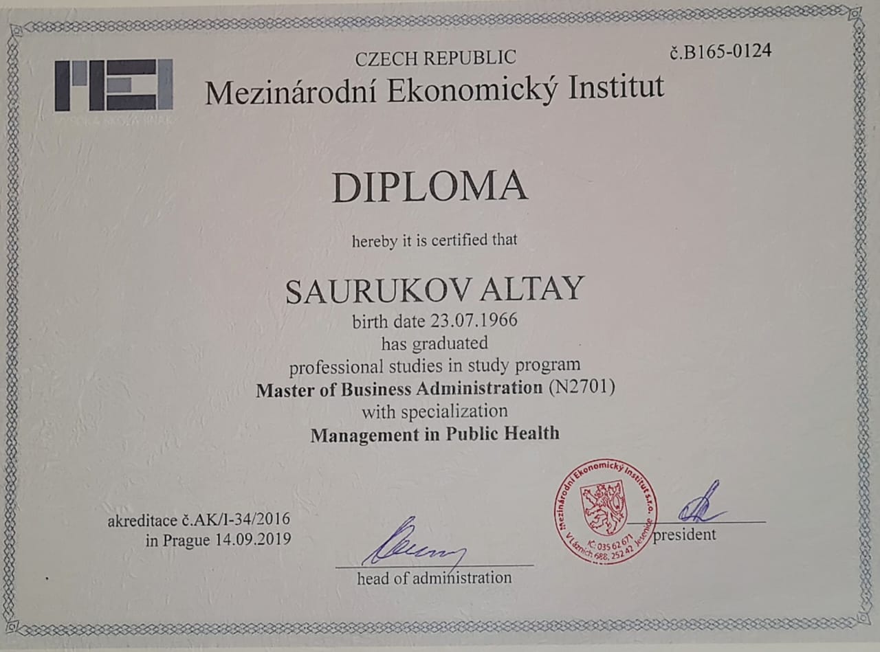 Diploma MBA — Management in Public Health, Прага, 2019